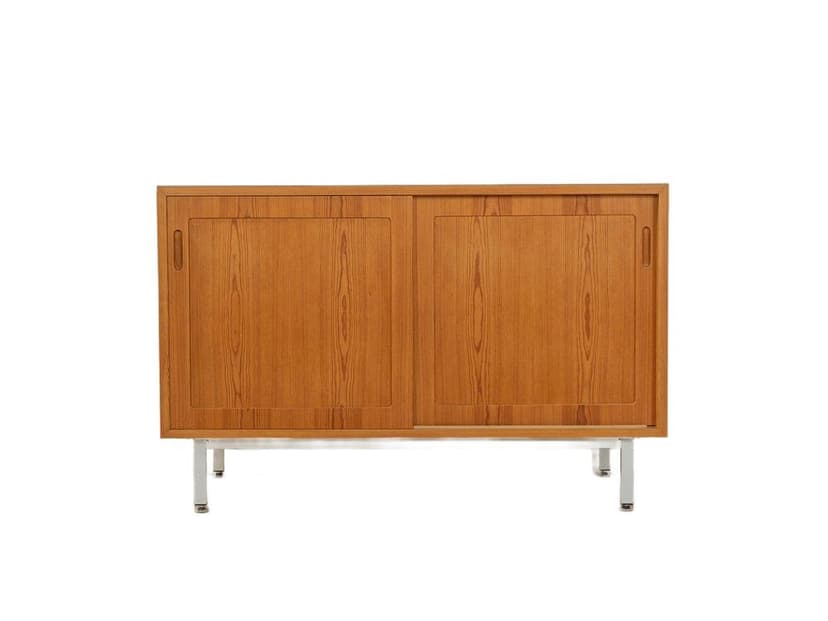 Komoda, jesion brązowy, stal biała, proj. P. Hundevad, Dania, lata 60.