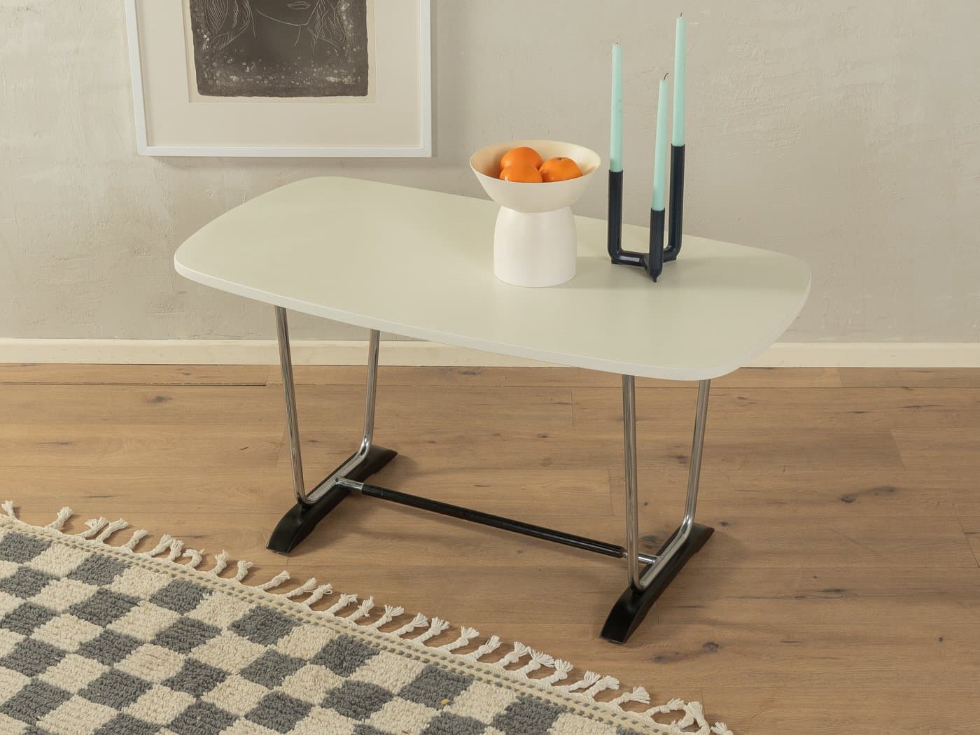 Stolik kawowy, stal nierdzewna czarna, Formica kremowa, Niemcy, lata 60. - 285095