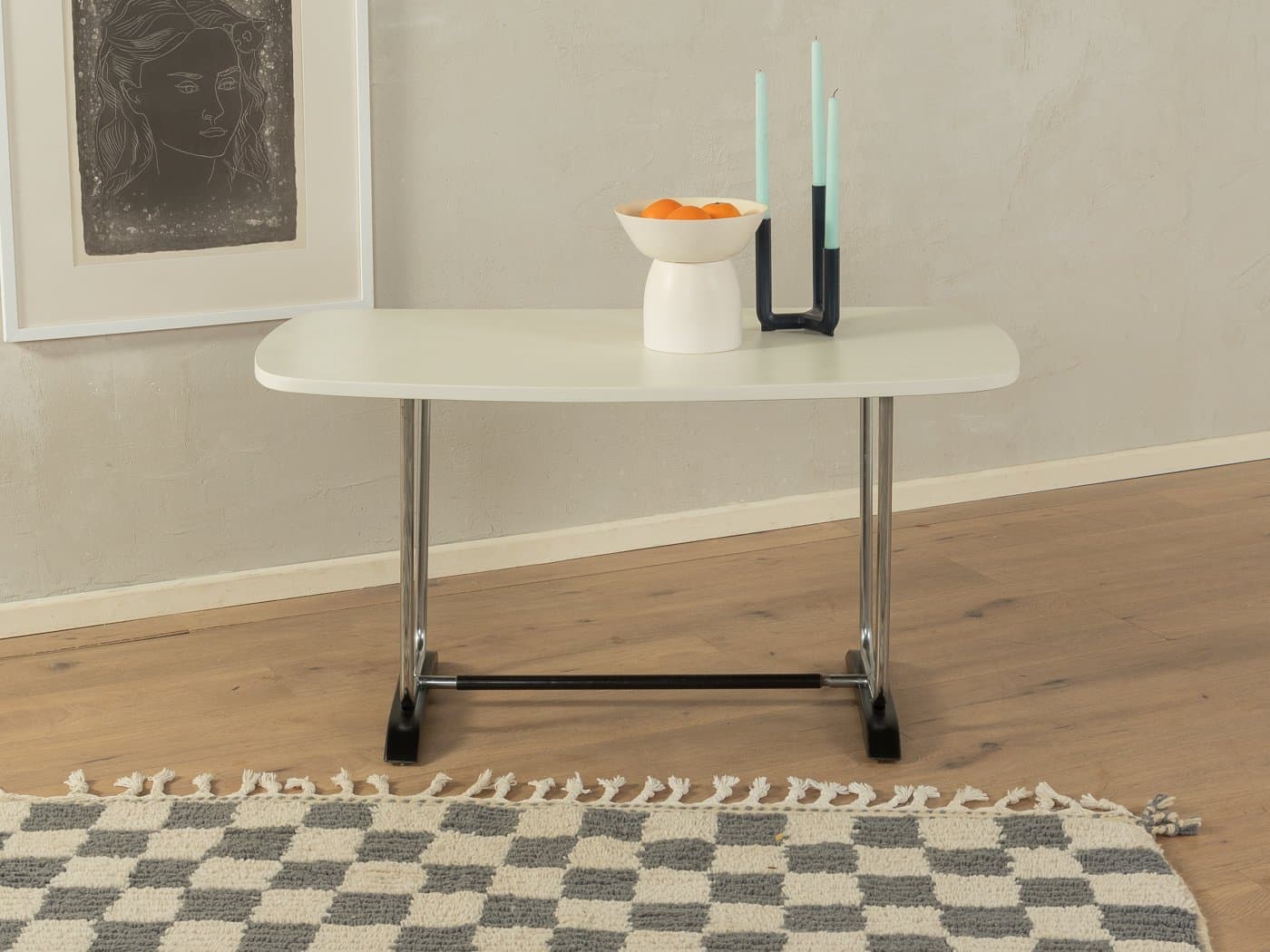 Stolik kawowy, stal nierdzewna czarna, Formica kremowa, Niemcy, lata 60. - 285096