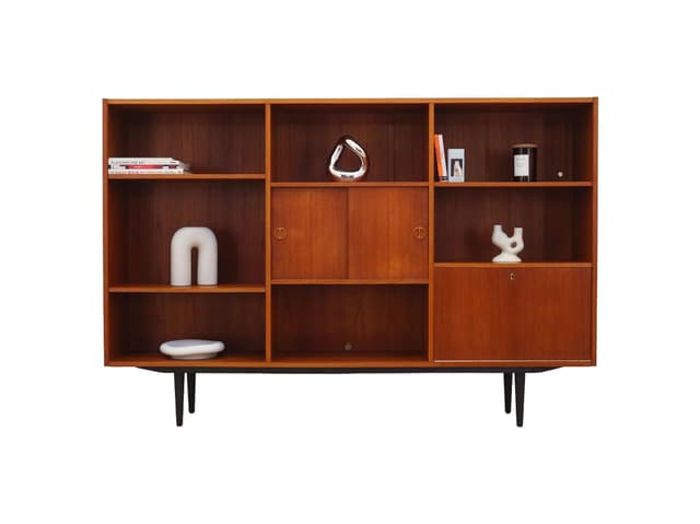 Biblioteczka, mid-century modern, teak pomarańczowy, Dania, lata 70. - WYMIARY