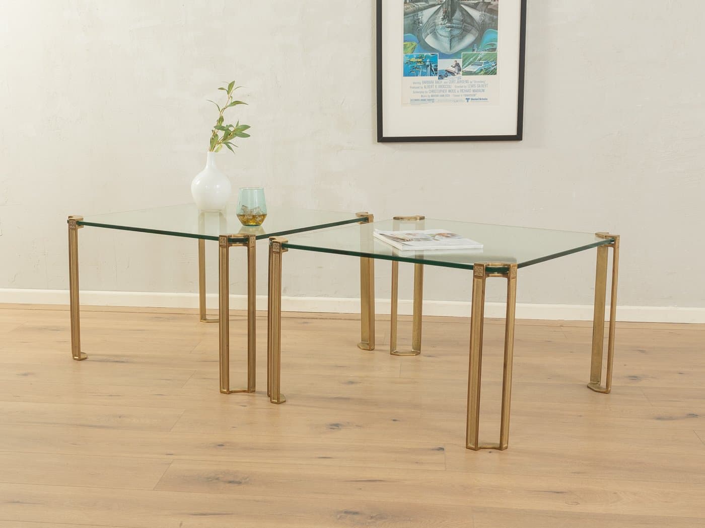 Zestaw dwóch stolików kawowych T 24, szkło transparentne, mosiądz, proj. P. Ghyczy, Holandia, lata 70. - 285059