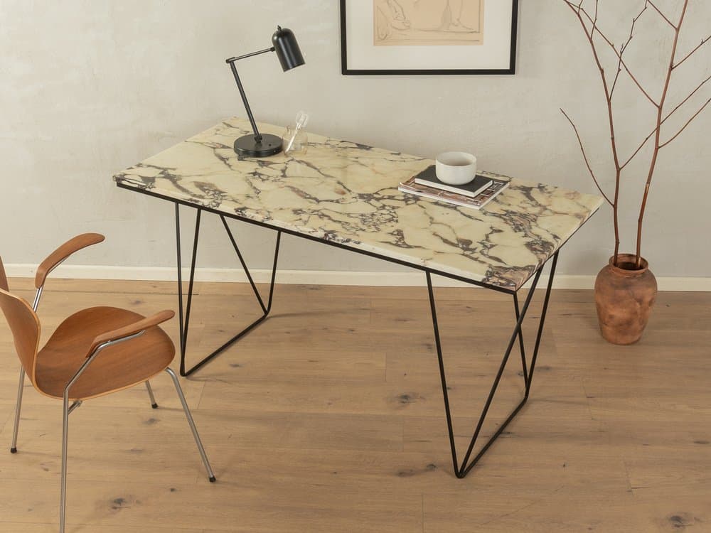 Desk, beige marble, black steel, Germany, 1960s. - 285035