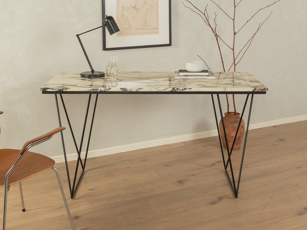 Desk, beige marble, black steel, Germany, 1960s. - 285034