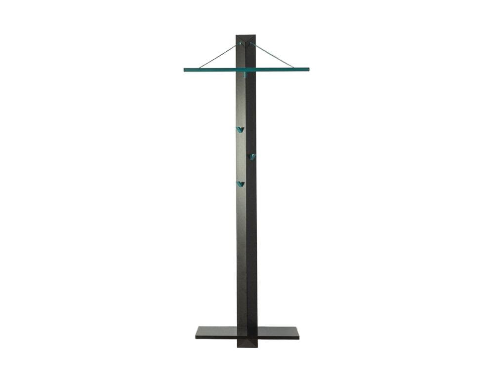 Wieszak stojący, czarny, drewno, metal petrol, plastik petrol, Niemcy, lata 80.