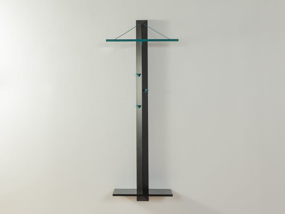 Wieszak stojący, czarny, drewno, metal petrol, plastik petrol, Niemcy, lata 80. - 284863