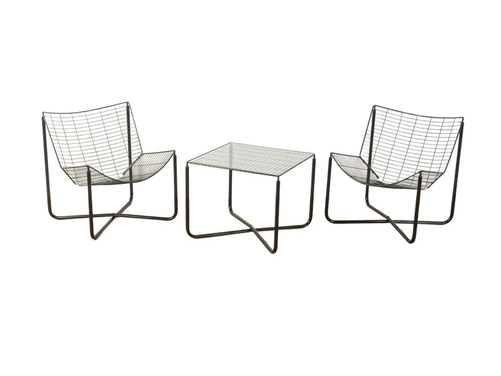 Three-piece living room set Järpen, black metal, glass, by N. Gammelgaard, Ikea, Sweden, 1980s