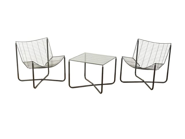 Three-piece living room set Järpen, black metal, glass, by N. Gammelgaard, Ikea, Sweden, 1980s - DIMENSION