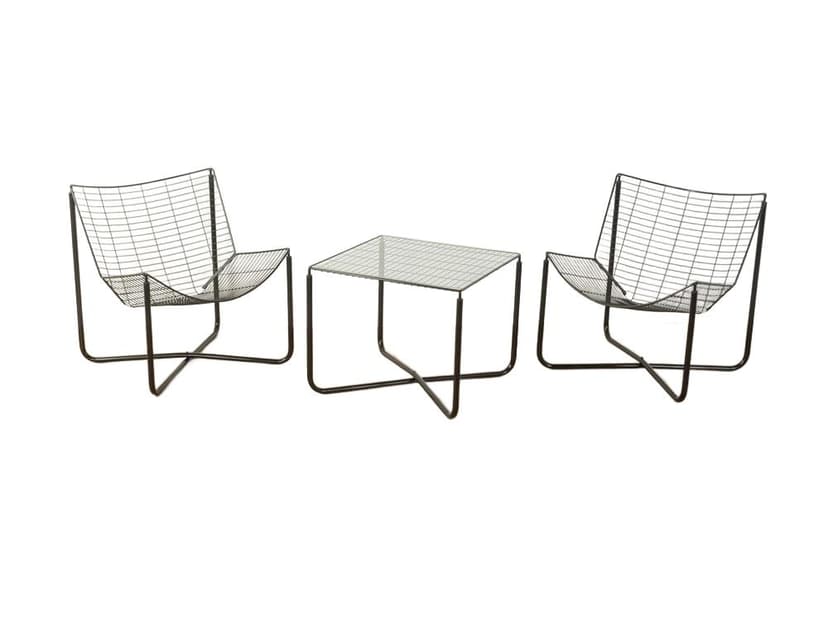 Trzyczęściowy zestaw wypoczynkowy Järpen, metal czarny, szkło, proj. N. Gammelgaard, Ikea, Szwecja, lata 80.