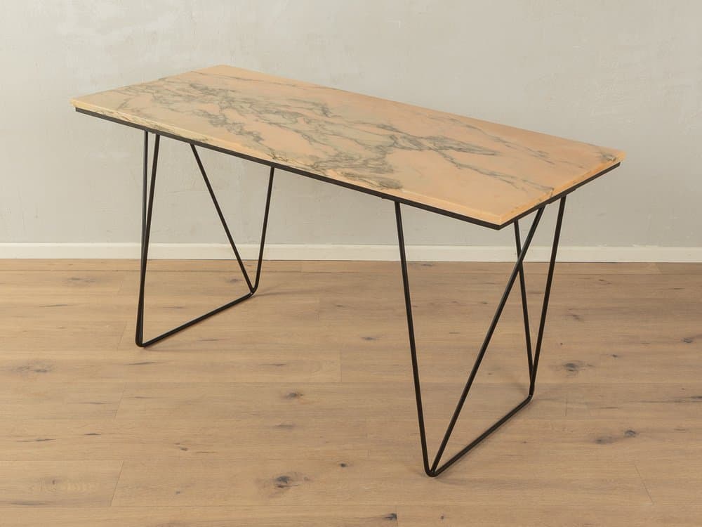 Desk, beige pink marble, black steel, Germany, 1960s. - 284749