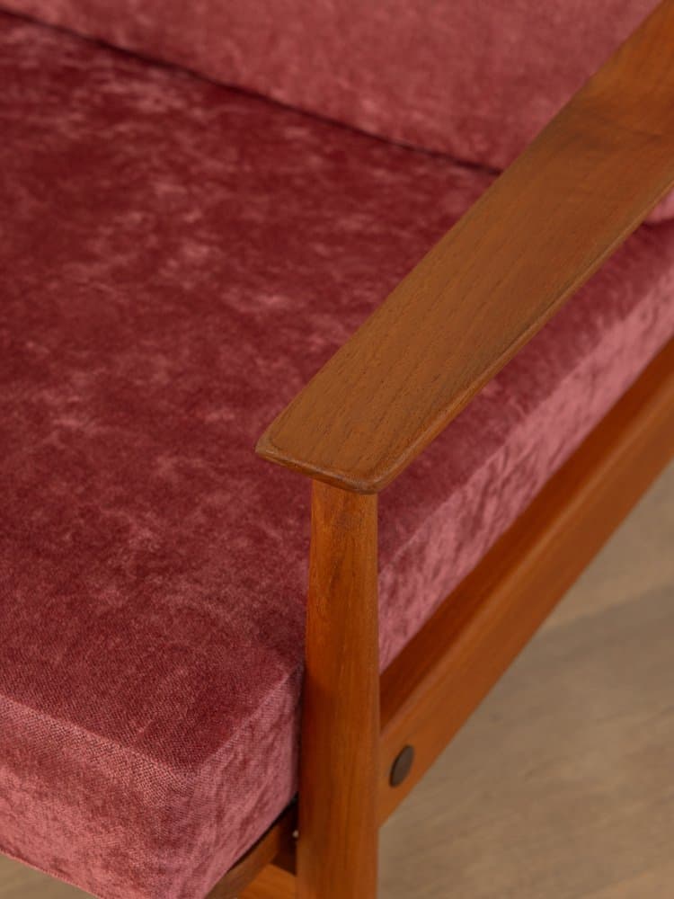 Fotel, teak brązowy, tkanina czerwona, Niemcy, lata 60. - 284650