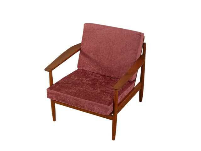 Fotel, teak brązowy, tkanina czerwona, Niemcy, lata 60. - WYMIARY