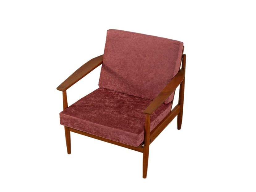 Fotel, teak brązowy, tkanina czerwona, Niemcy, lata 60.