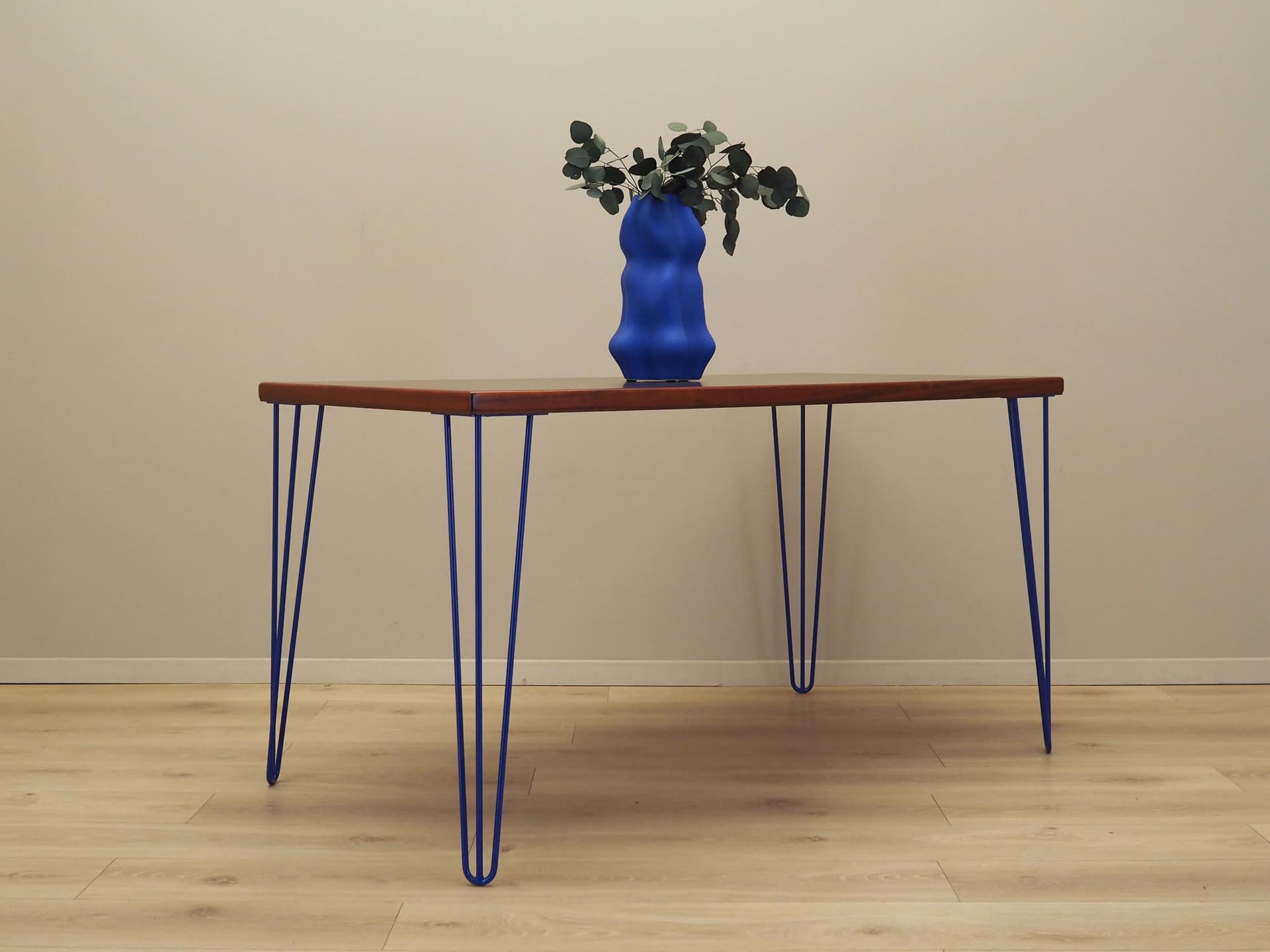 Desk, brown rosewood, navy blue metal, Denmark, 1970s. - 21340