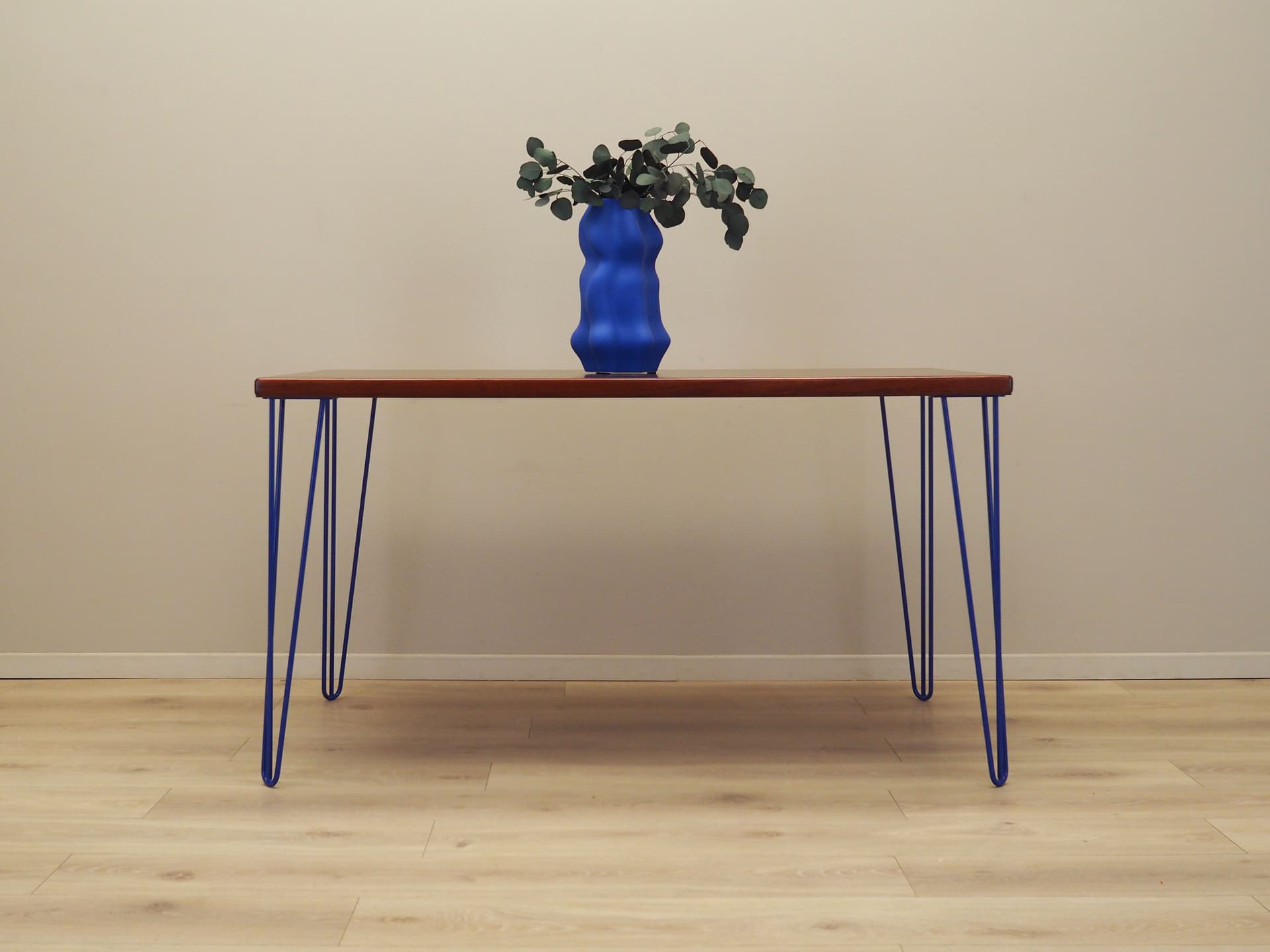 Desk, brown rosewood, navy blue metal, Denmark, 1970s. - 67473