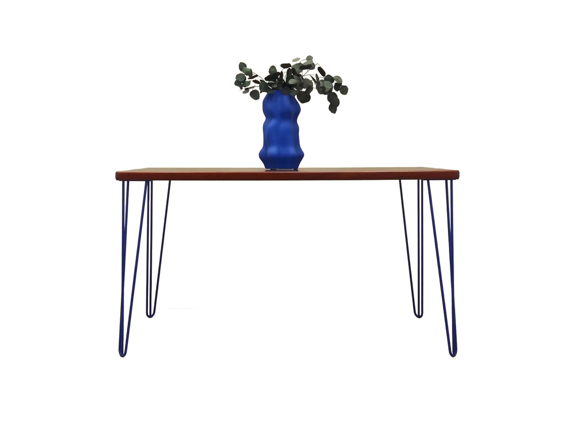Desk, brown rosewood, navy blue metal, Denmark, 1970s.