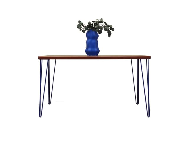Desk, brown rosewood, navy blue metal, Denmark, 1970s. - DIMENSION