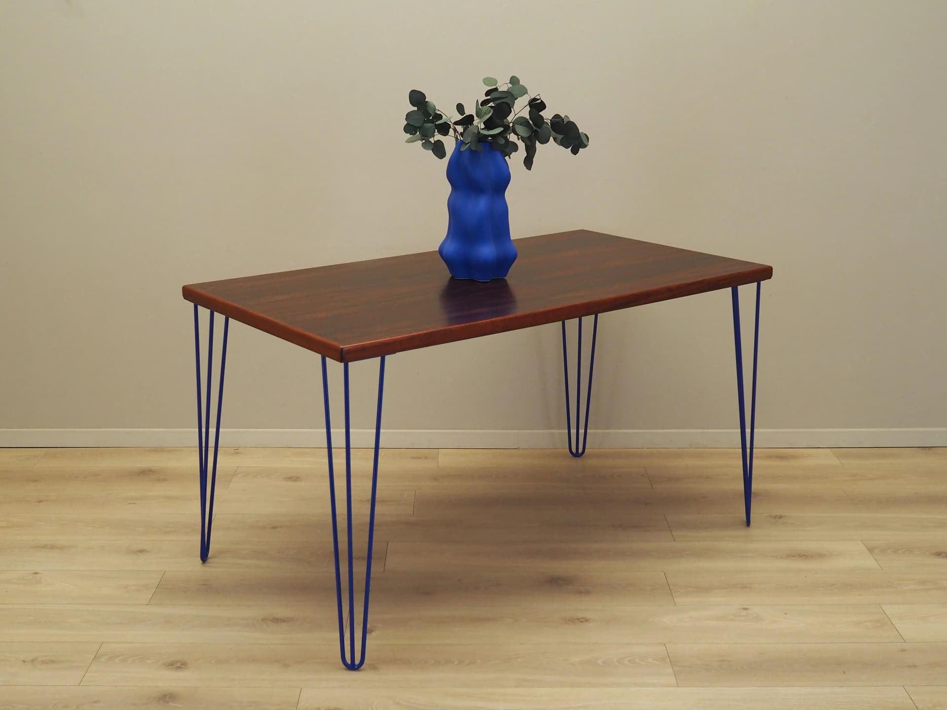Desk, brown rosewood, navy blue metal, Denmark, 1970s. - 21341