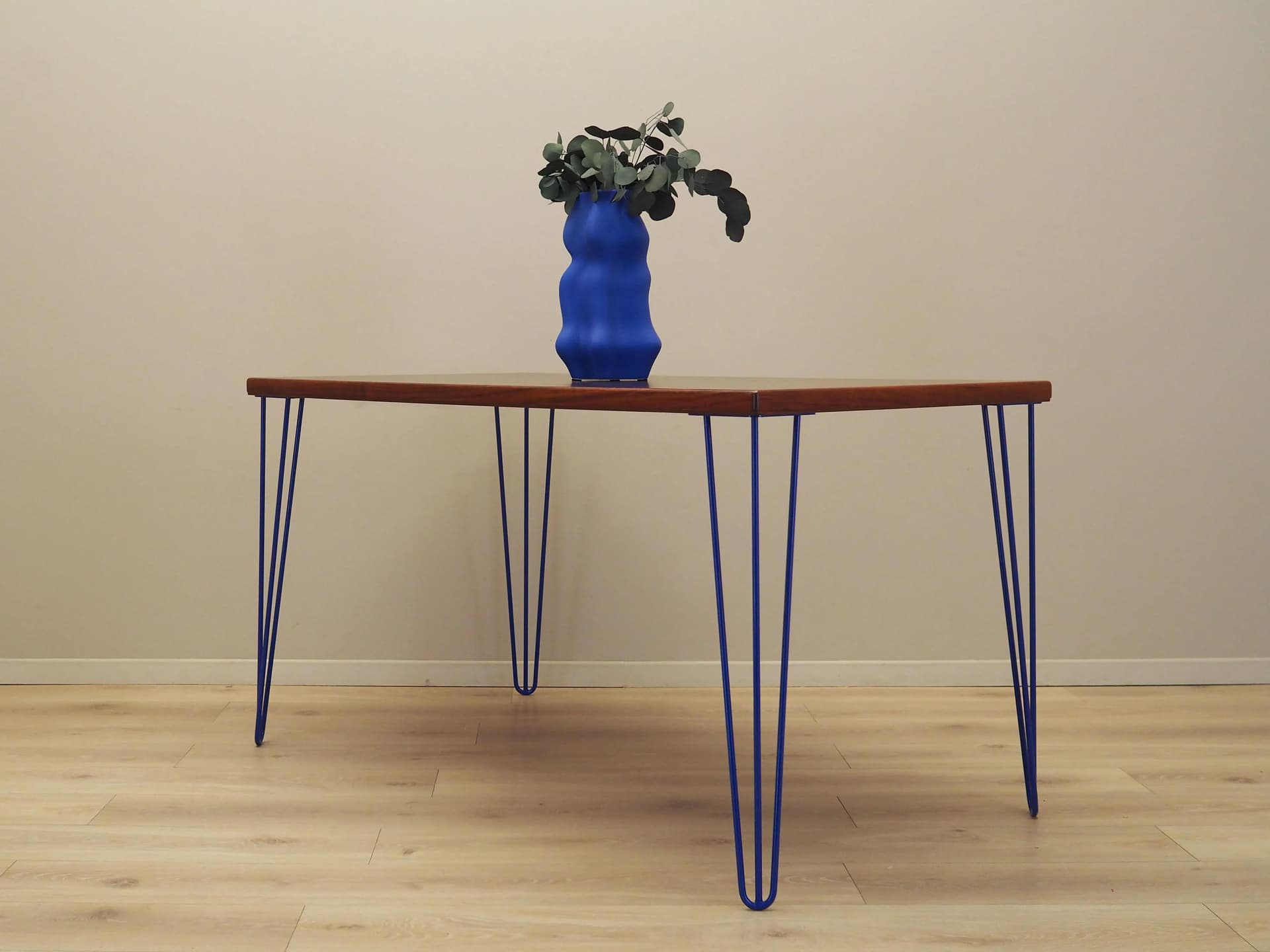 Desk, brown rosewood, navy blue metal, Denmark, 1970s. - 21339