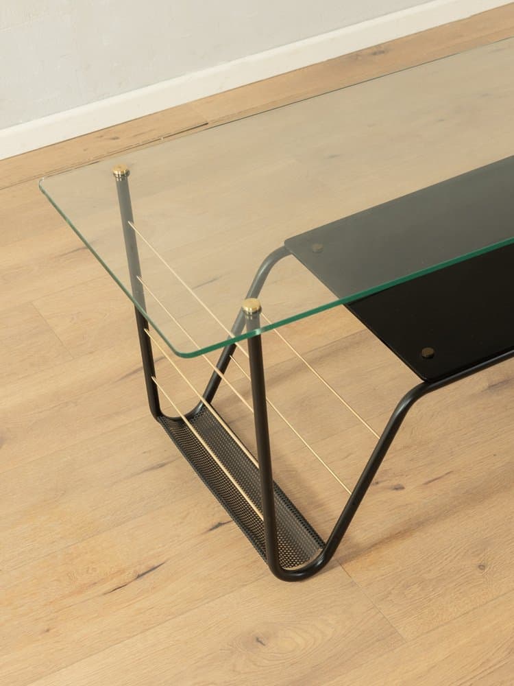 Coffee Table, black metal, clear glass, gold brass, France, 1950s - 284571