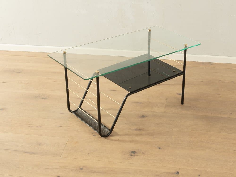Coffee Table, black metal, clear glass, gold brass, France, 1950s - 284570