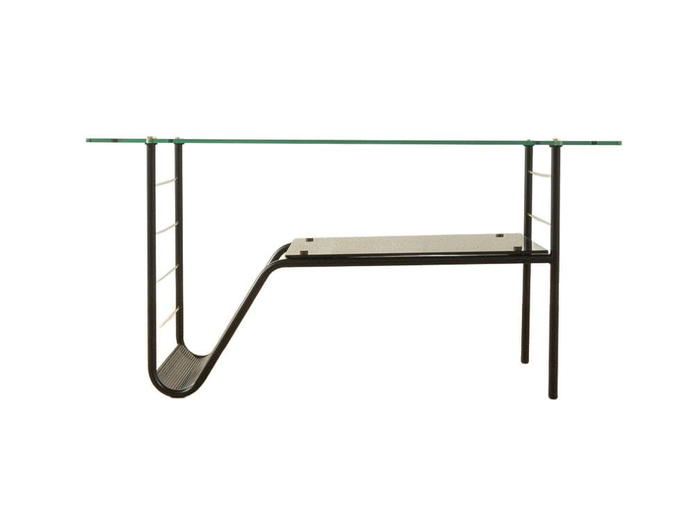 Coffee Table, black metal, clear glass, gold brass, France, 1950s