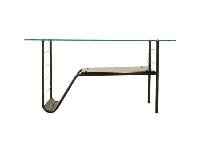 Coffee Table, black metal, clear glass, gold brass, France, 1950s - DIMENSION