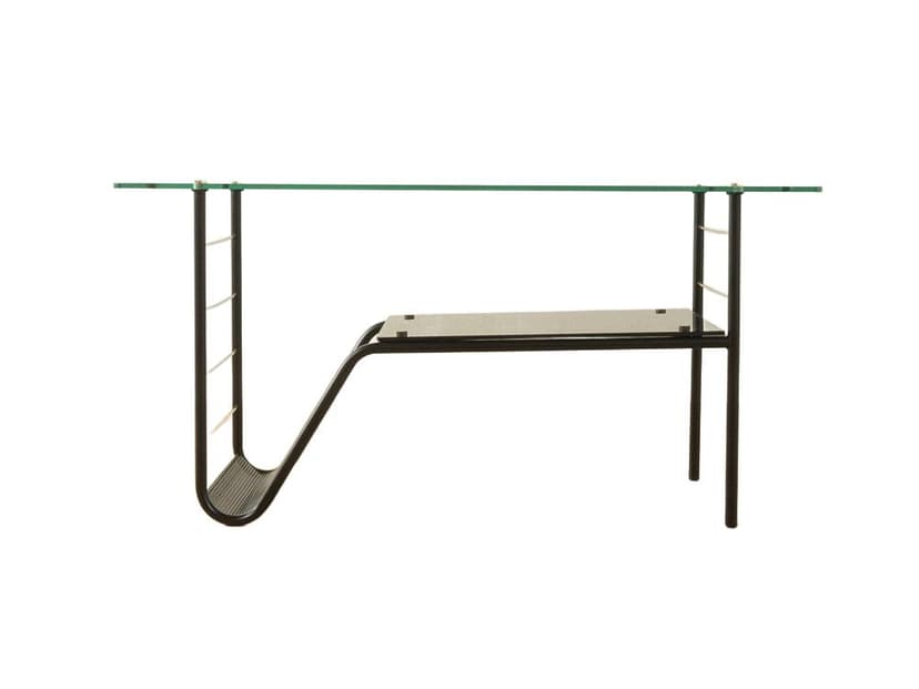 Coffee Table, black metal, clear glass, gold brass, France, 1950s