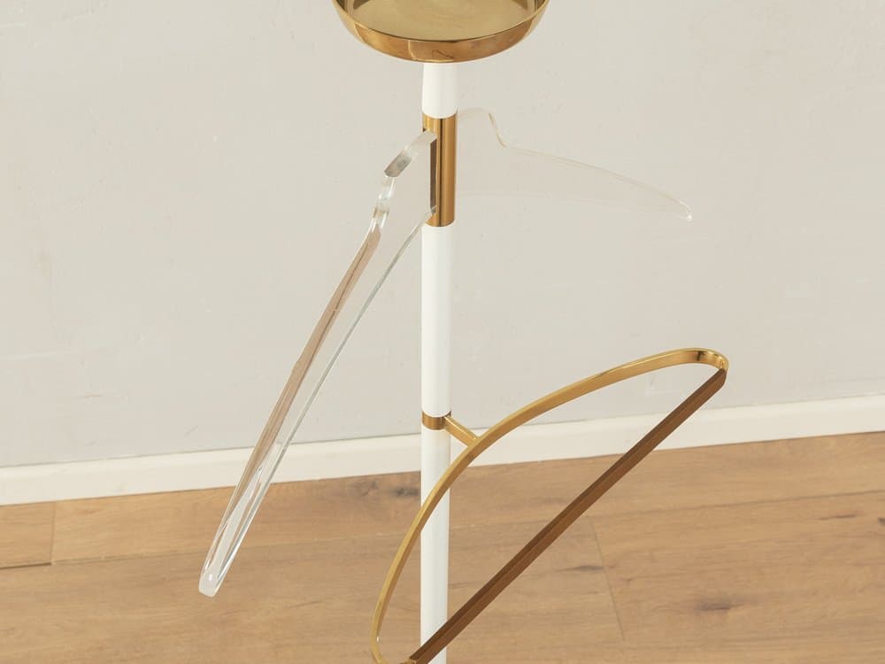 Stojący wieszak na ubrania Stummer Servant, metal biały, mosiądz, skóra, Niemcy, lata 50. - 284485