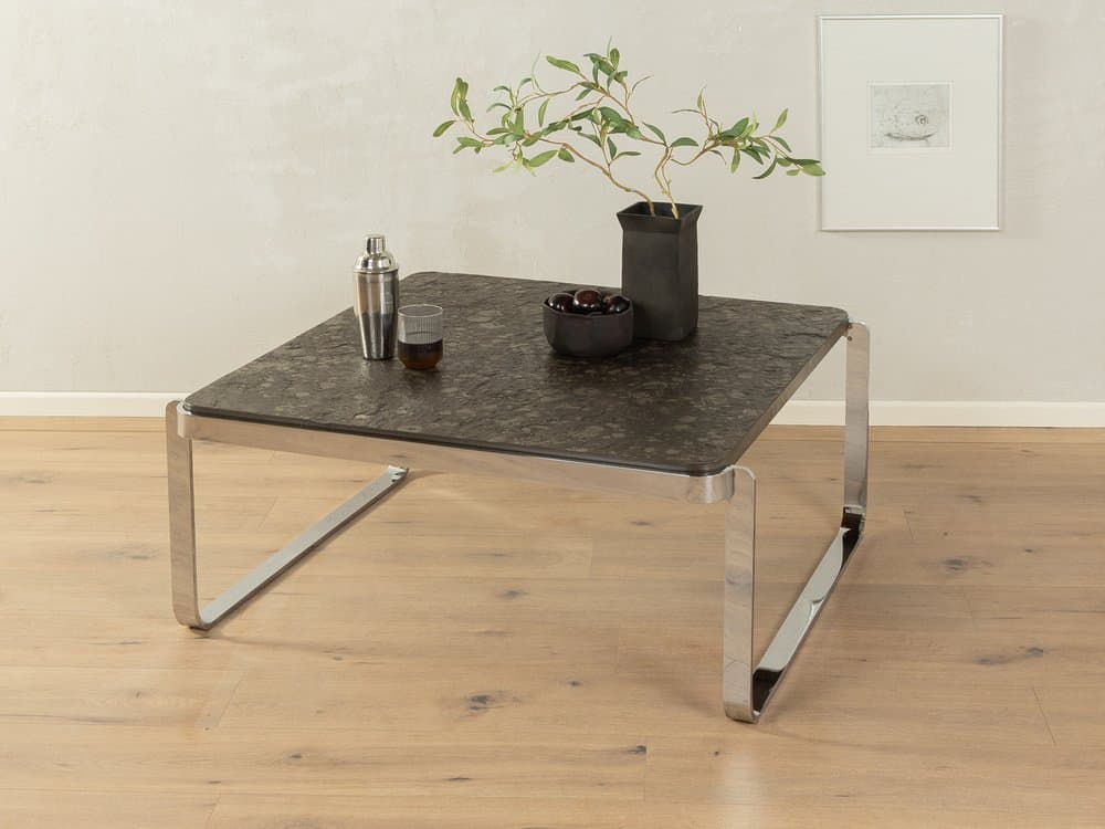Coffee table, grey slate, stainless steel, Germany, 1970s. - 284460