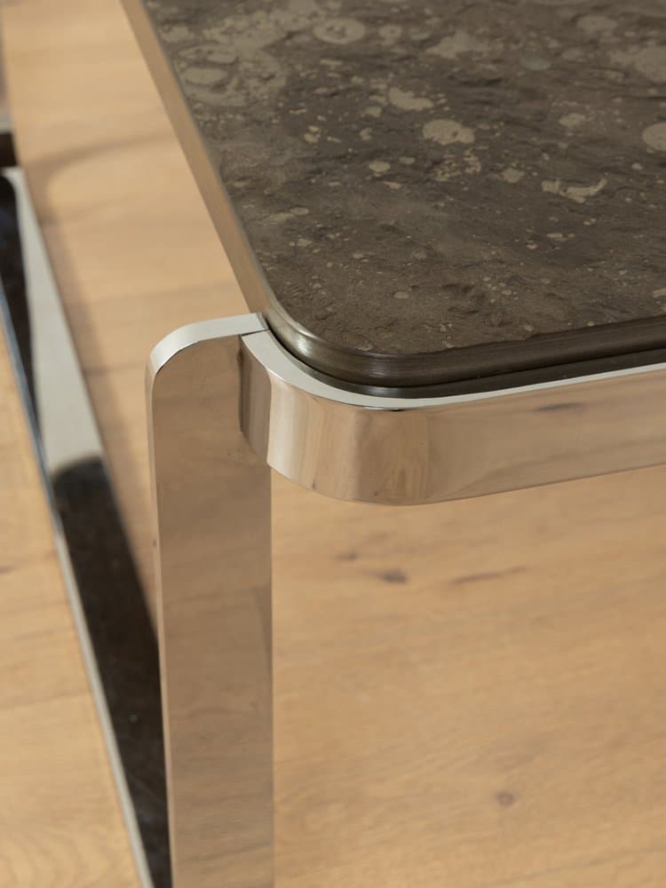 Coffee table, grey slate, stainless steel, Germany, 1970s. - 284462