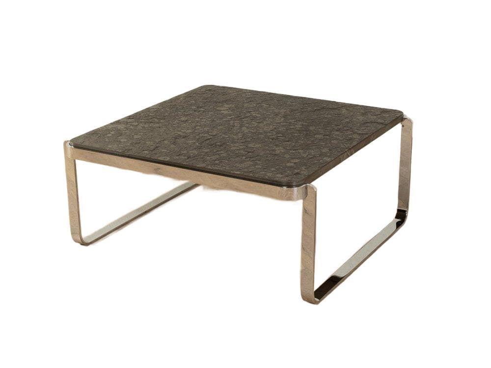 Coffee table, grey slate, stainless steel, Germany, 1970s.