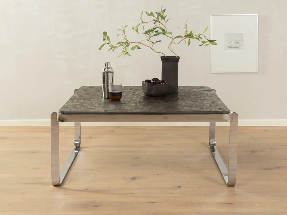 Coffee table, grey slate, stainless steel, Germany, 1970s. - 284461
