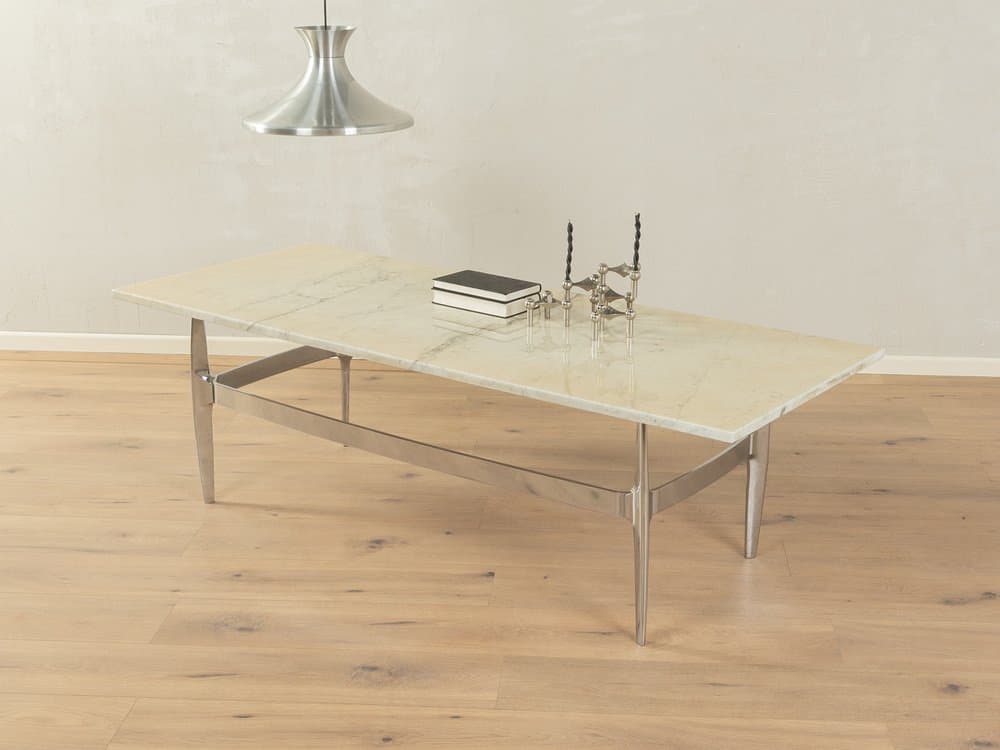 Coffee table, beige marble, silver stainless steel, Germany, 1970s. - 284451