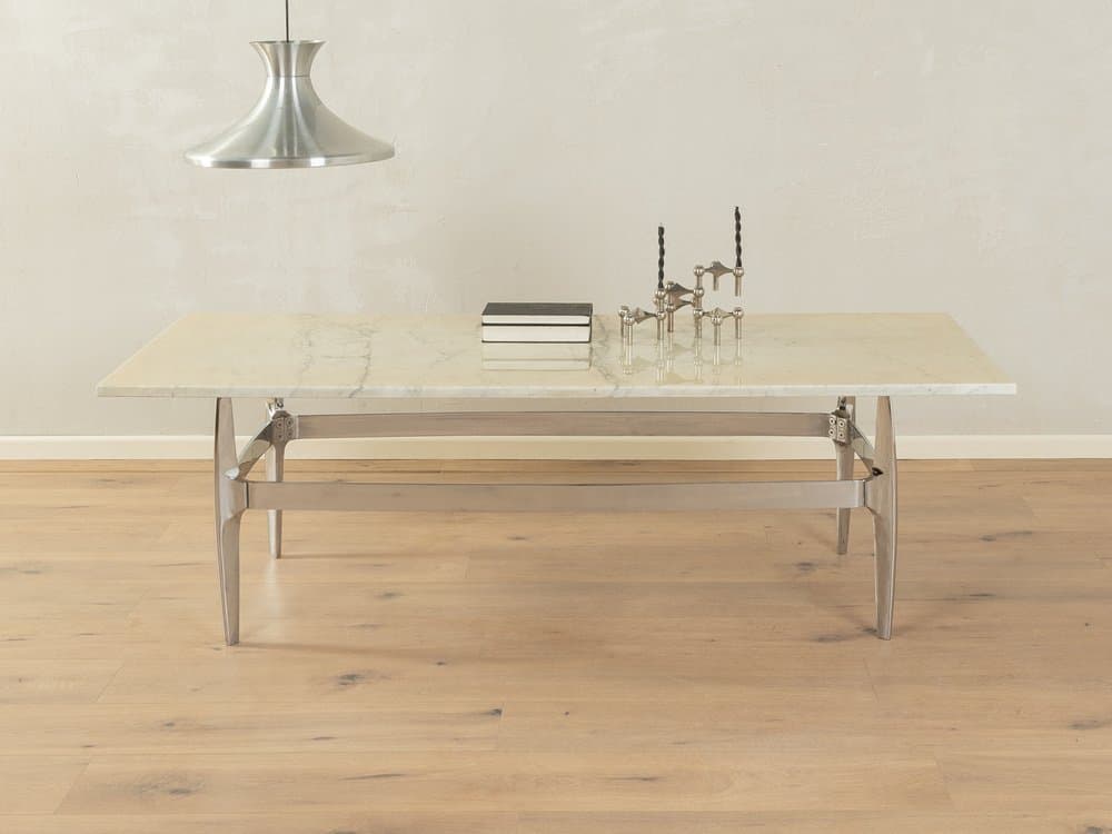Coffee table, beige marble, silver stainless steel, Germany, 1970s. - 284452