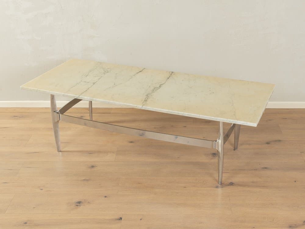 Coffee table, beige marble, silver stainless steel, Germany, 1970s. - 284454