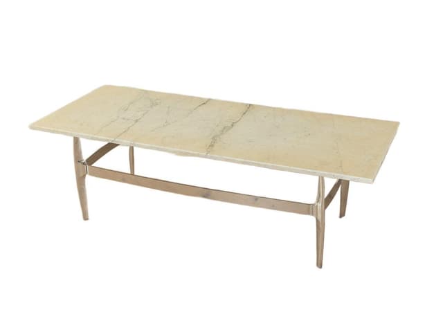 Coffee table, beige marble, silver stainless steel, Germany, 1970s. - DIMENSION