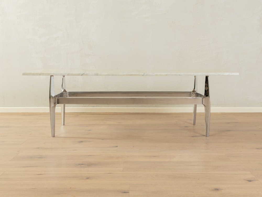 Coffee table, beige marble, silver stainless steel, Germany, 1970s. - 284449