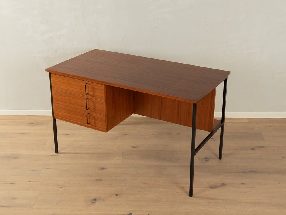 Desk, brown teak, black steel, by G. Renkel, Germany, 1960s. - 284444