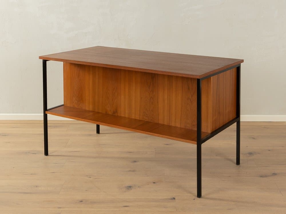 Desk, brown teak, black steel, by G. Renkel, Germany, 1960s. - 284440