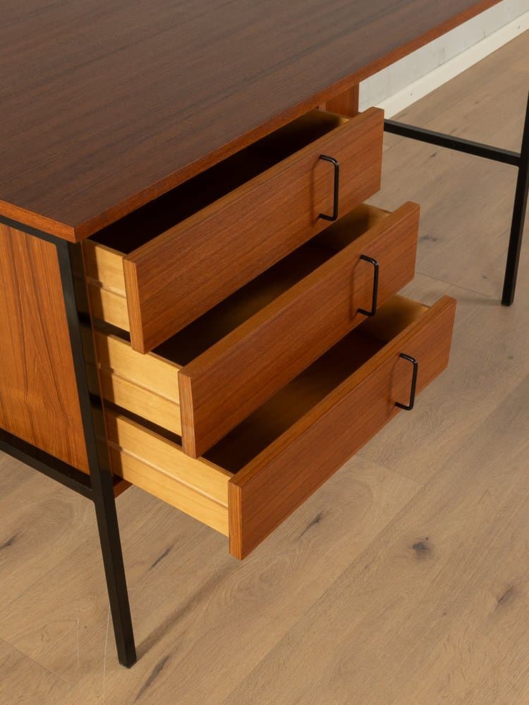 Desk, brown teak, black steel, by G. Renkel, Germany, 1960s. - 284438