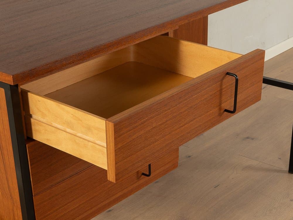 Desk, brown teak, black steel, by G. Renkel, Germany, 1960s. - 284441