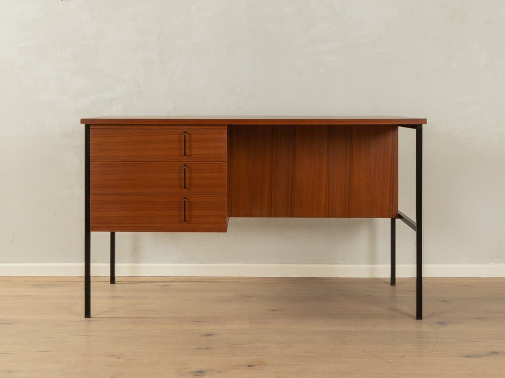 Desk, brown teak, black steel, by G. Renkel, Germany, 1960s. - 284446