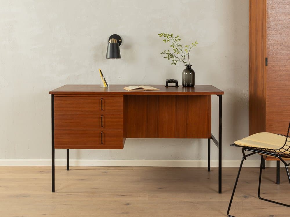 Desk, brown teak, black steel, by G. Renkel, Germany, 1960s. - 284439