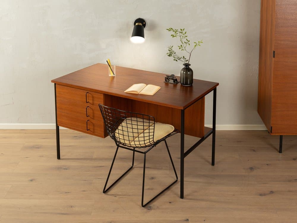 Desk, brown teak, black steel, by G. Renkel, Germany, 1960s. - 284443