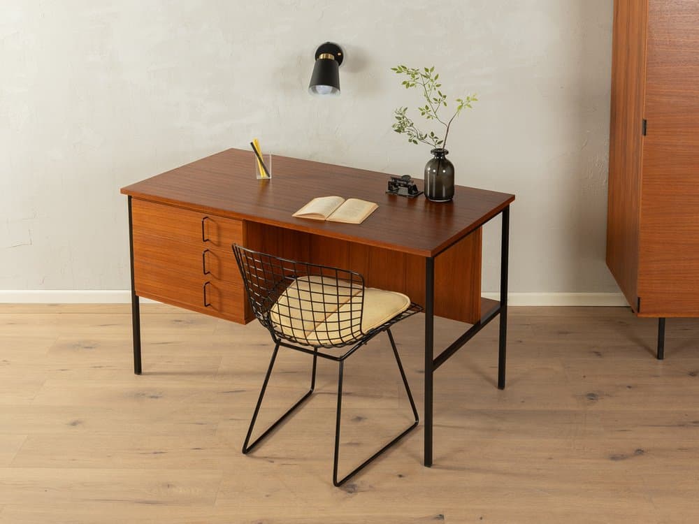 Desk, brown teak, black steel, by G. Renkel, Germany, 1960s. - 284445