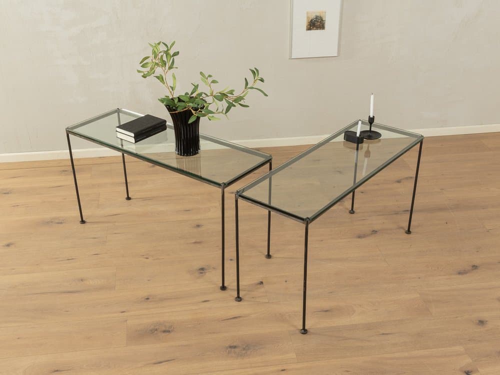 Zestaw dwóch stolików bocznych, szkło transparentne, metal czarny, Niemcy, lata 80. - 284413