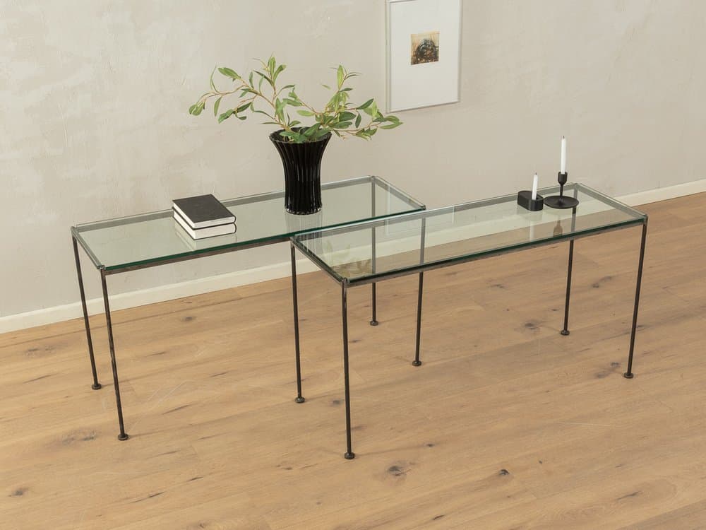 Zestaw dwóch stolików bocznych, szkło transparentne, metal czarny, Niemcy, lata 80. - 284411