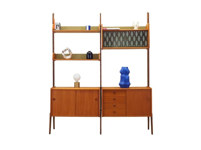 Regał systemowy Ergo, brązowy, teak, proj. J. Texmon & E. Blindheim, Norwegia, lata 60. - WYMIARY