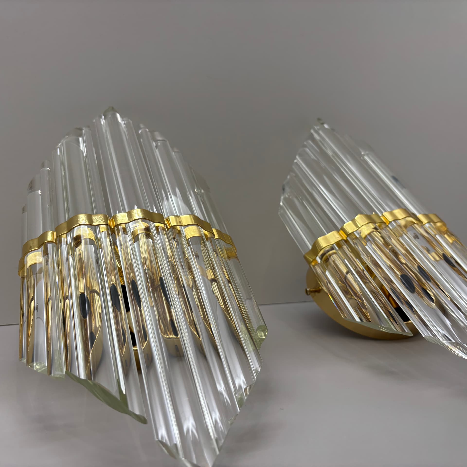 Para kinkietów, przezroczyste szkło, mosiądz złoty, Hiszpania, lata 90. - 287242