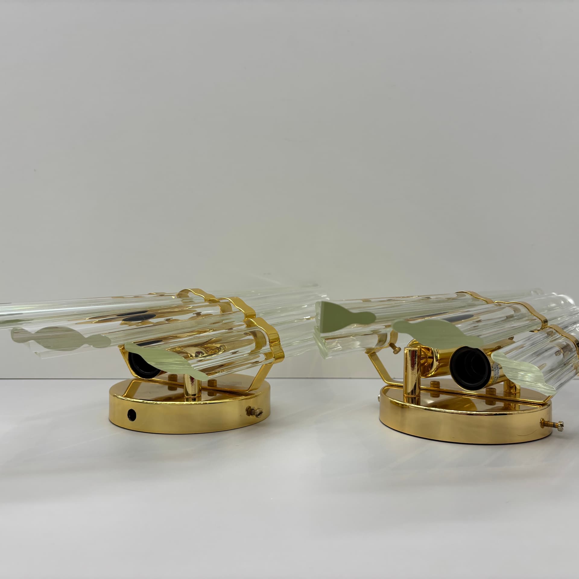 Para kinkietów, przezroczyste szkło, mosiądz złoty, Hiszpania, lata 90. - 287240